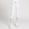 Front angle Model shot of female in Intensity Girls Softball Knit Pant in color WHITE