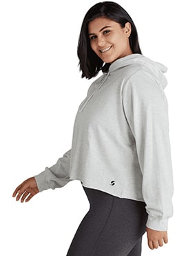 woman facing sideways wearing crop hoodie